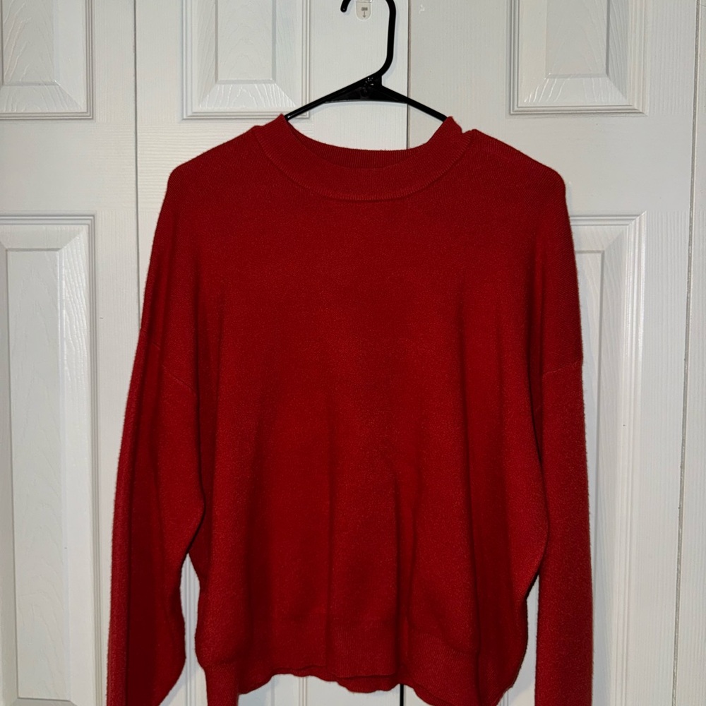 Mango Red Crew Neck Sweater Soft Knit Classic